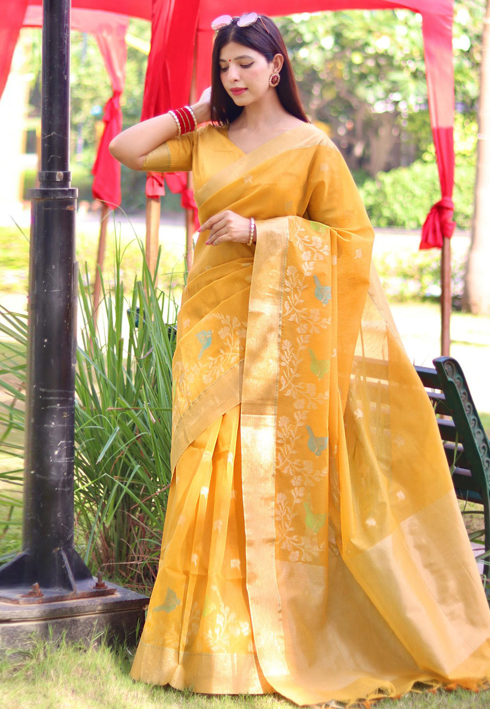 Yellow Linen Saree With Blouse 278928
