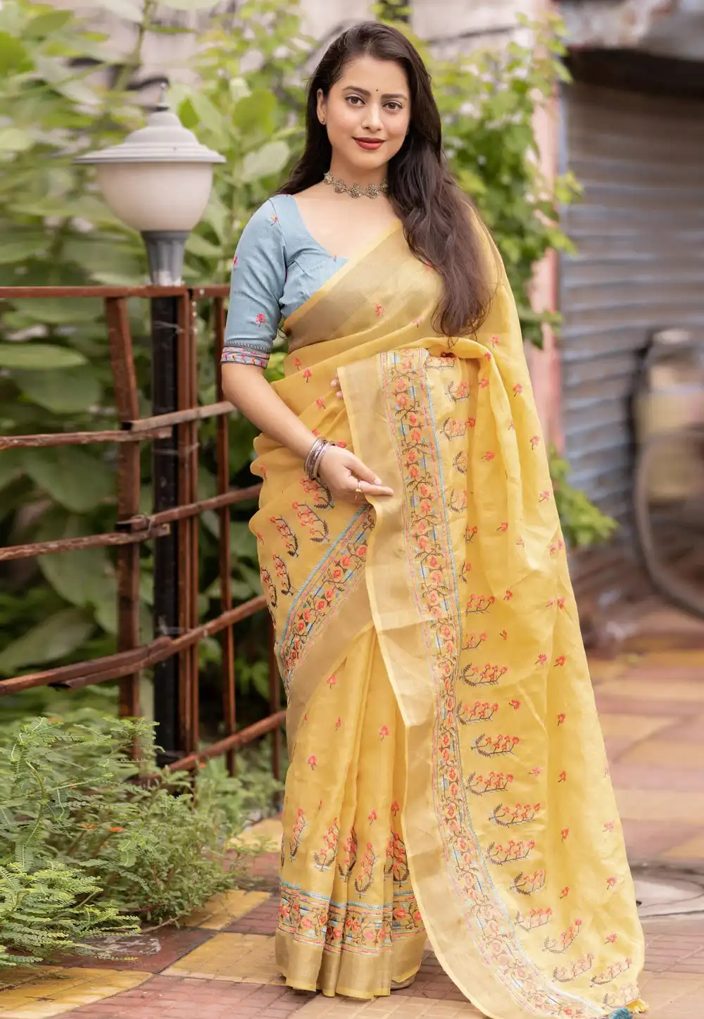 Yellow Linen Saree With Blouse 289752