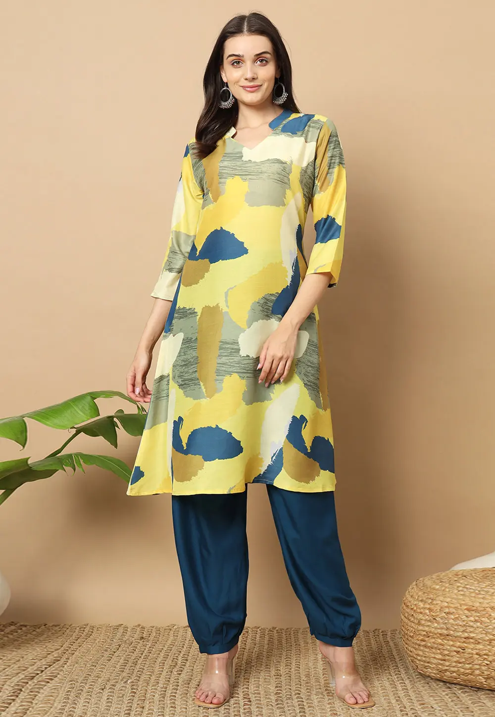 Yellow Muslin Kurta Set With Dhoti 301185