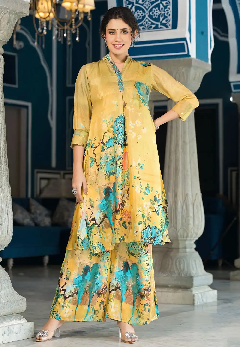 Yellow Muslin Kurta Set With Palazzo 292021