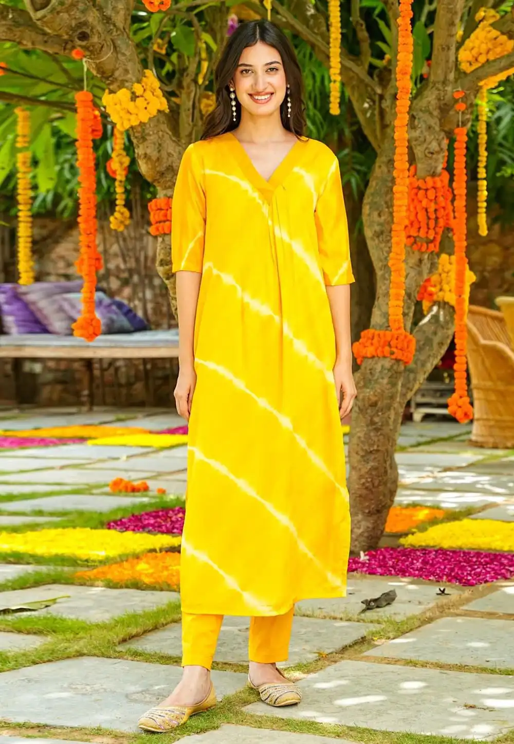 Yellow Muslin Kurta Set With Pent 287861