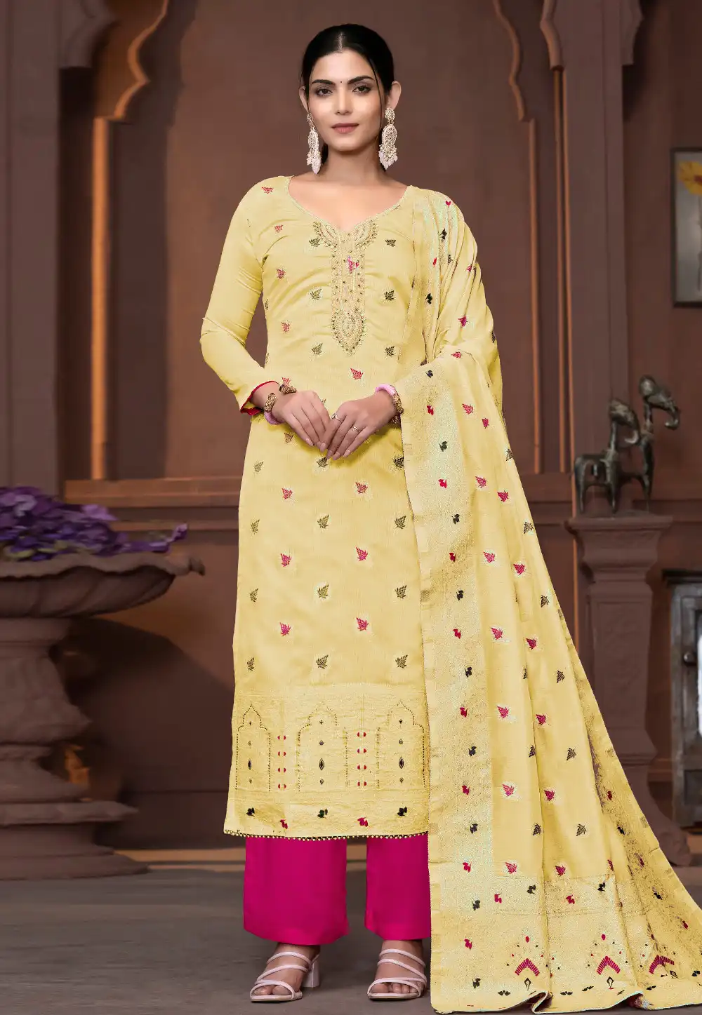 Yellow Muslin Pakistani Suit 294169