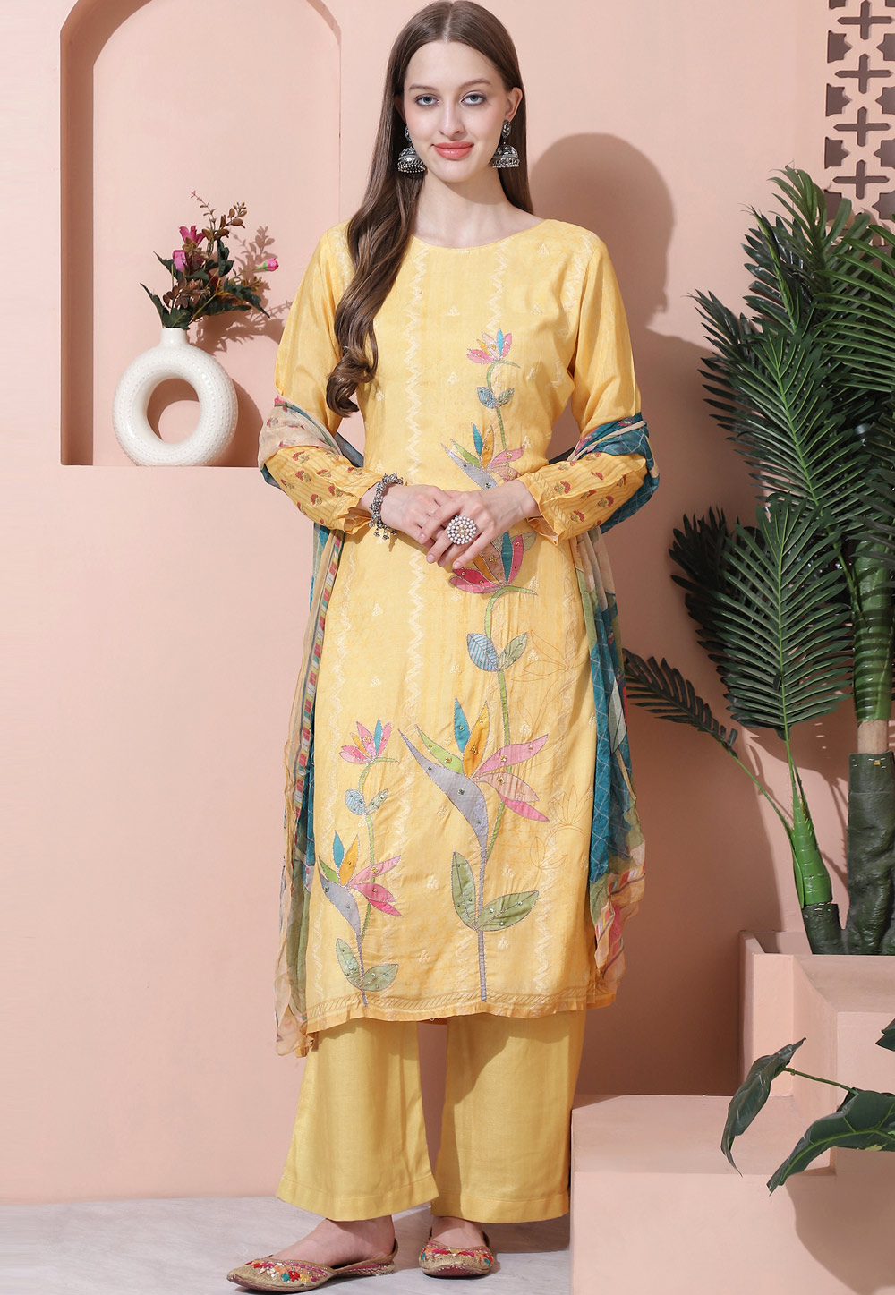 Yellow Muslin Palazzo Suit 310071