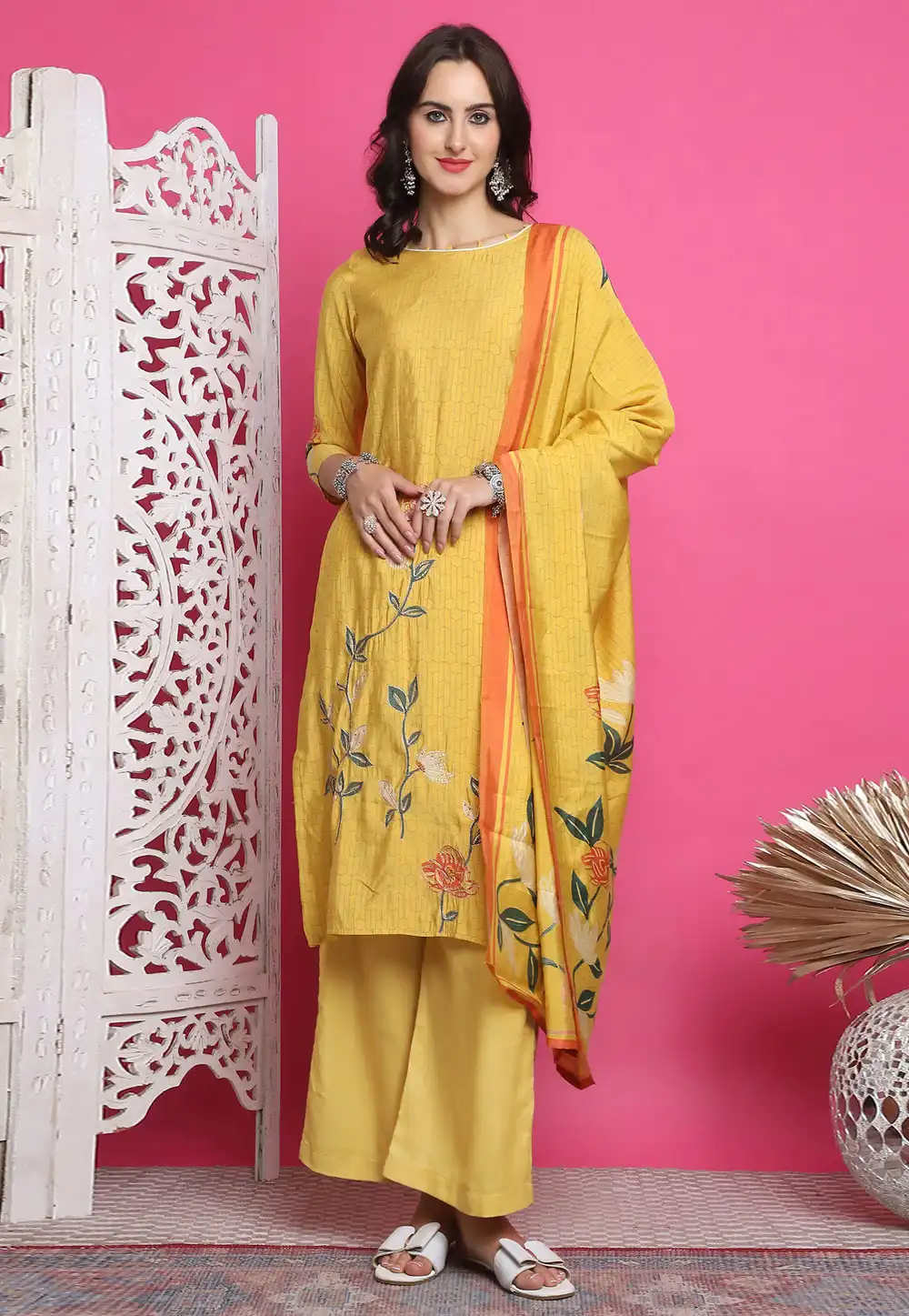 Yellow Muslin Palazzo Suit 293873