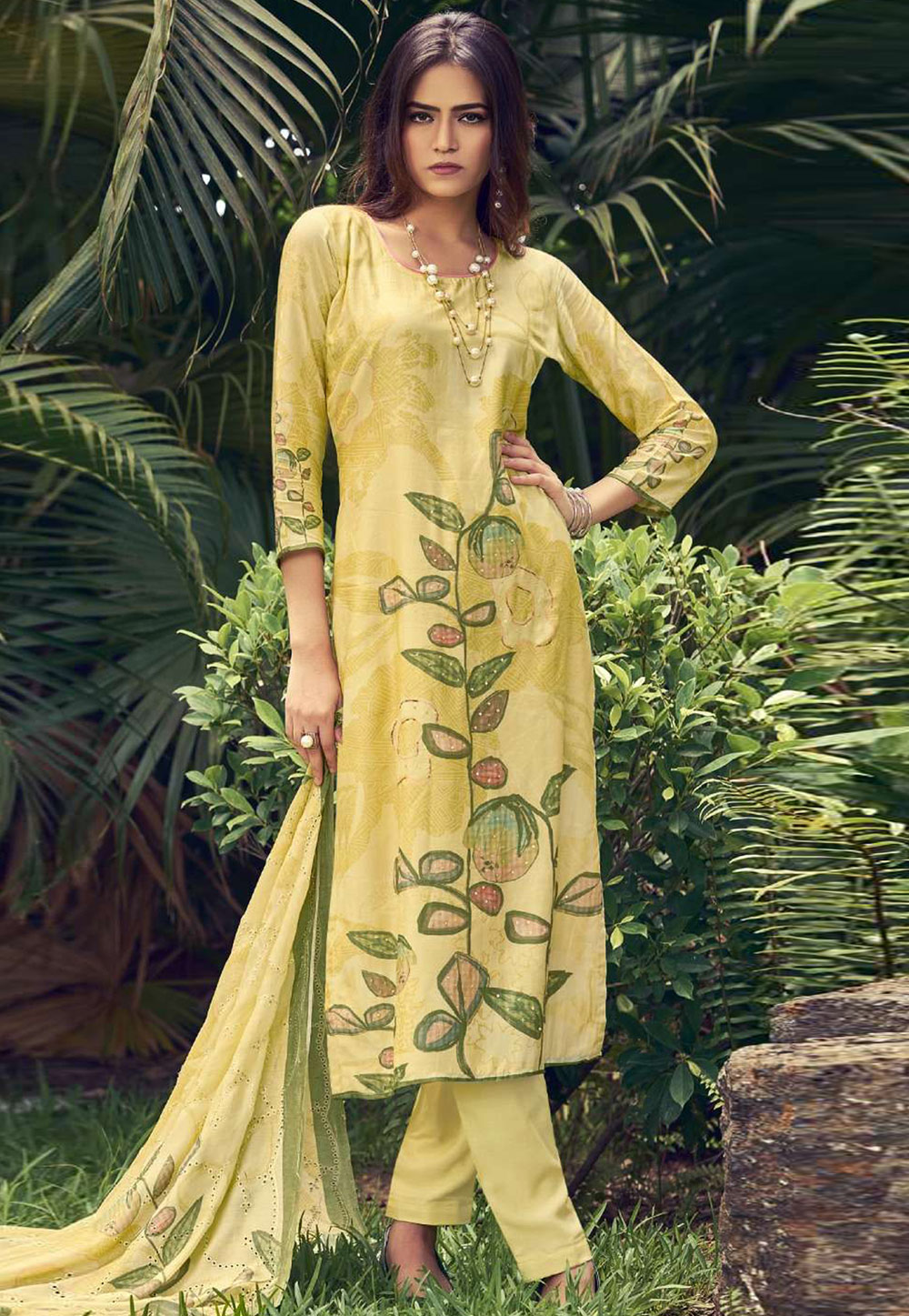 Yellow Muslin Pant Style Suit 310152