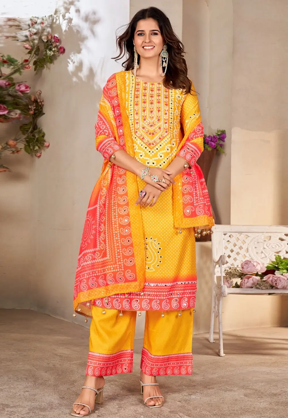 Yellow Muslin Readymade Pakistani Suit 295349