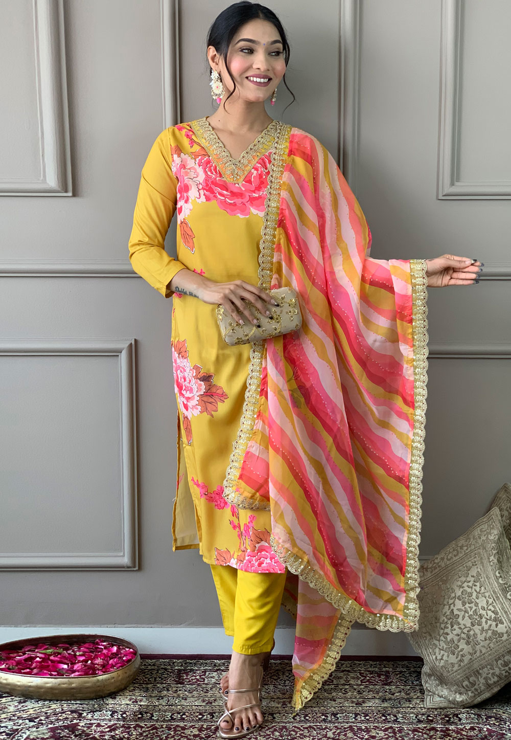 Yellow Muslin Readymade Pakistani Suit 286061