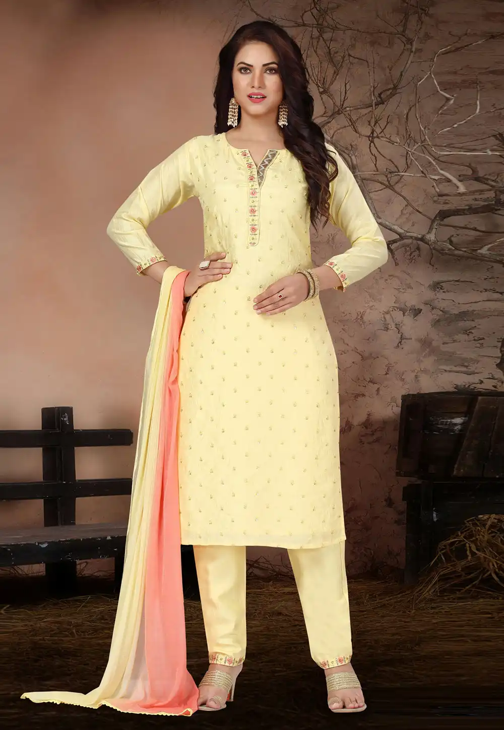 Yellow Muslin Readymade Pakistani Suit 291404