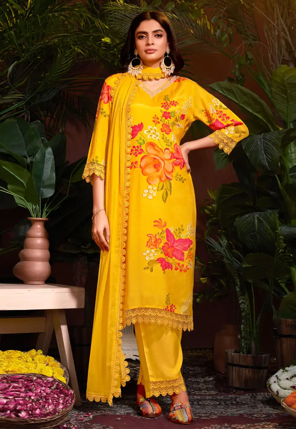 Yellow Muslin Readymade Pakistani Suit 288137