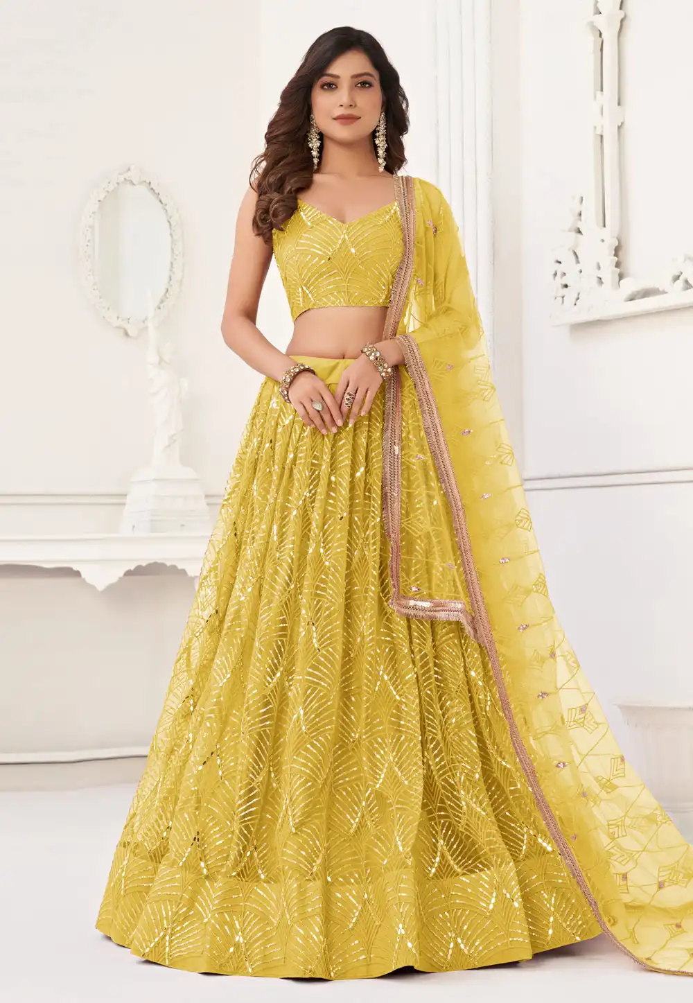 Yellow Net Circular Lehenga Choli 289002