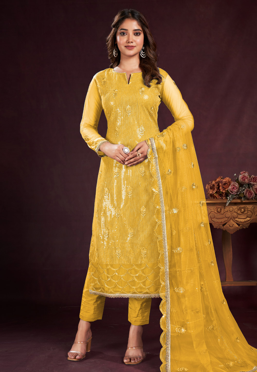 Yellow Net Pakistani Suit 281297