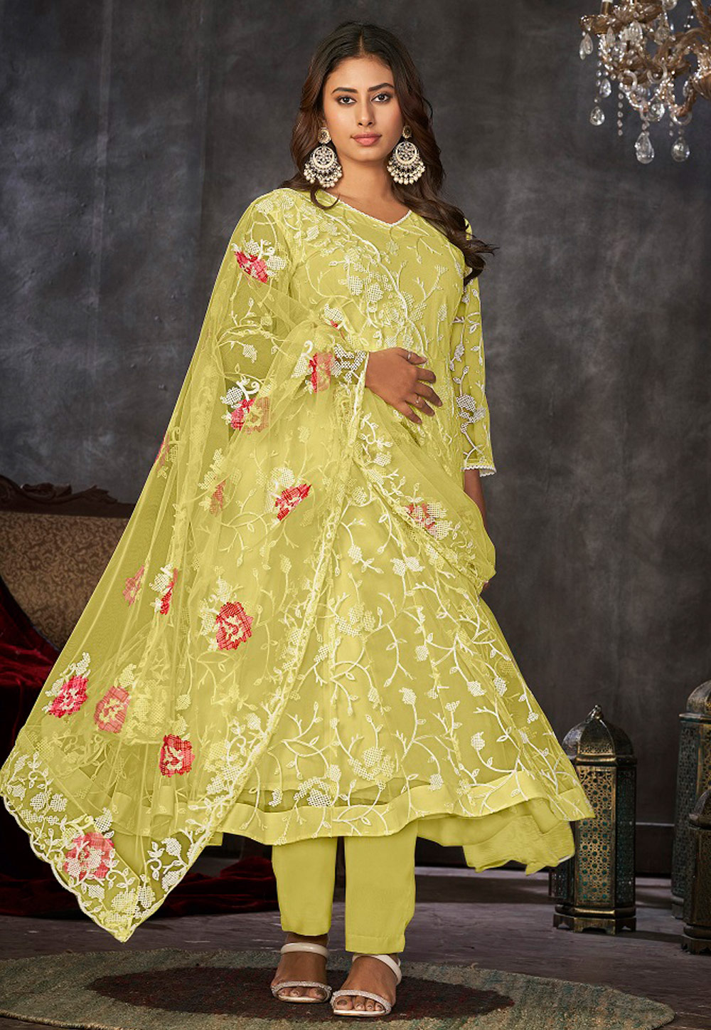 Yellow Net Pakistani Suit 286391
