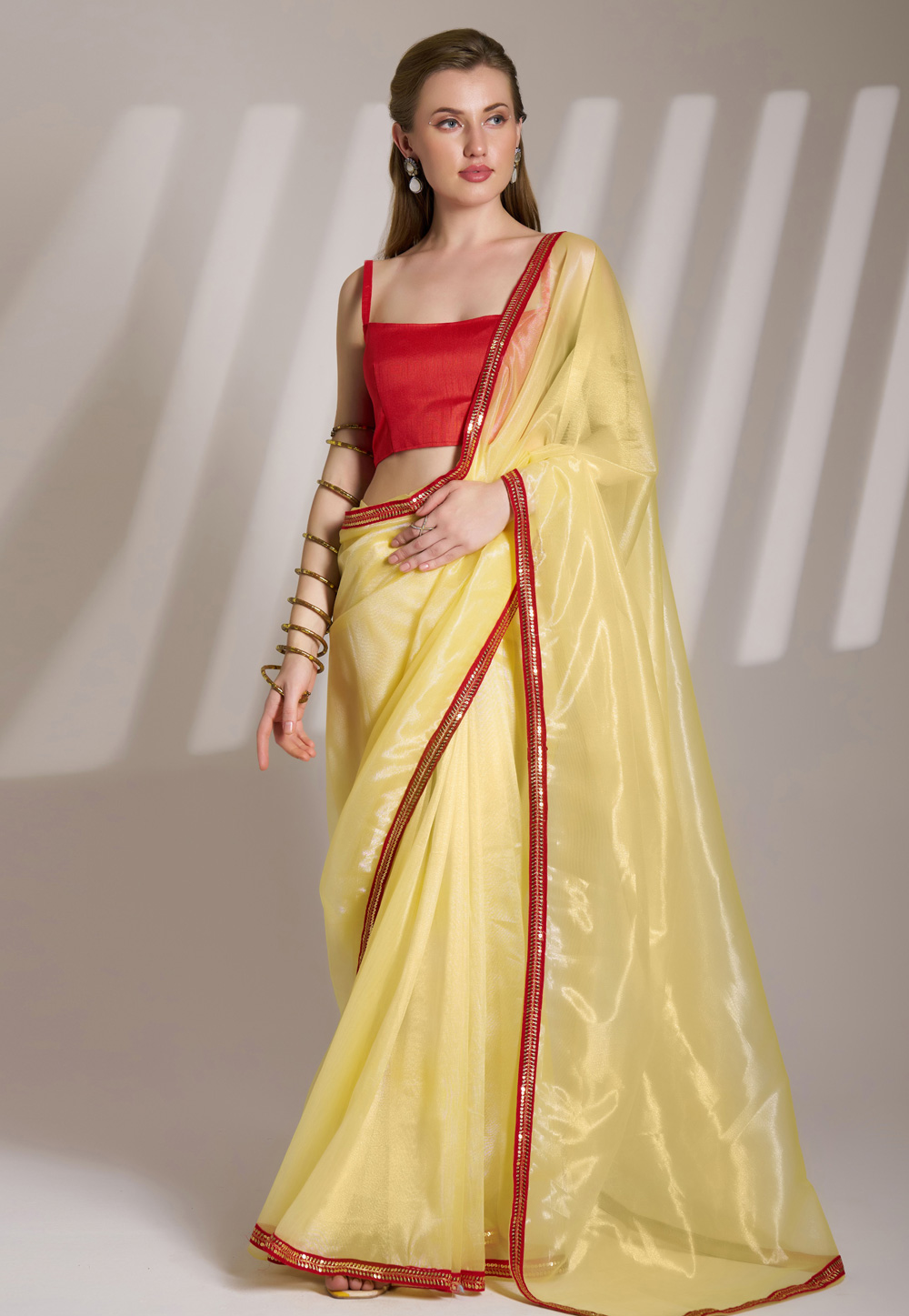 Yellow Net Saree With Blouse 305802