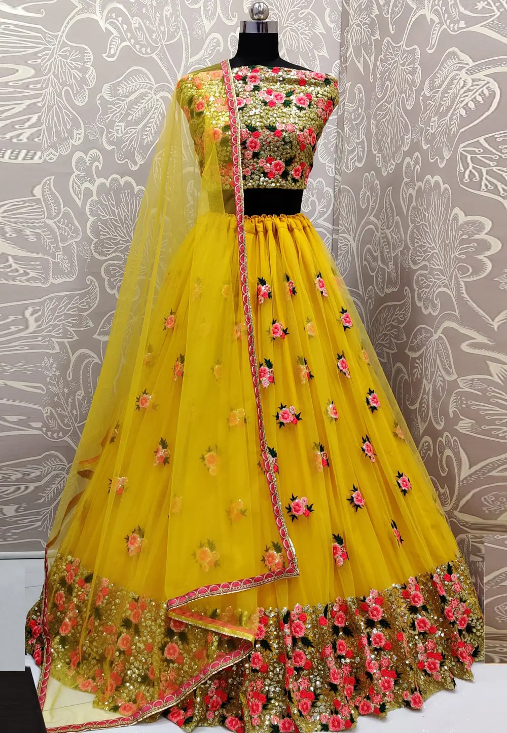 Yellow Net Wedding Lehenga Choli 298502