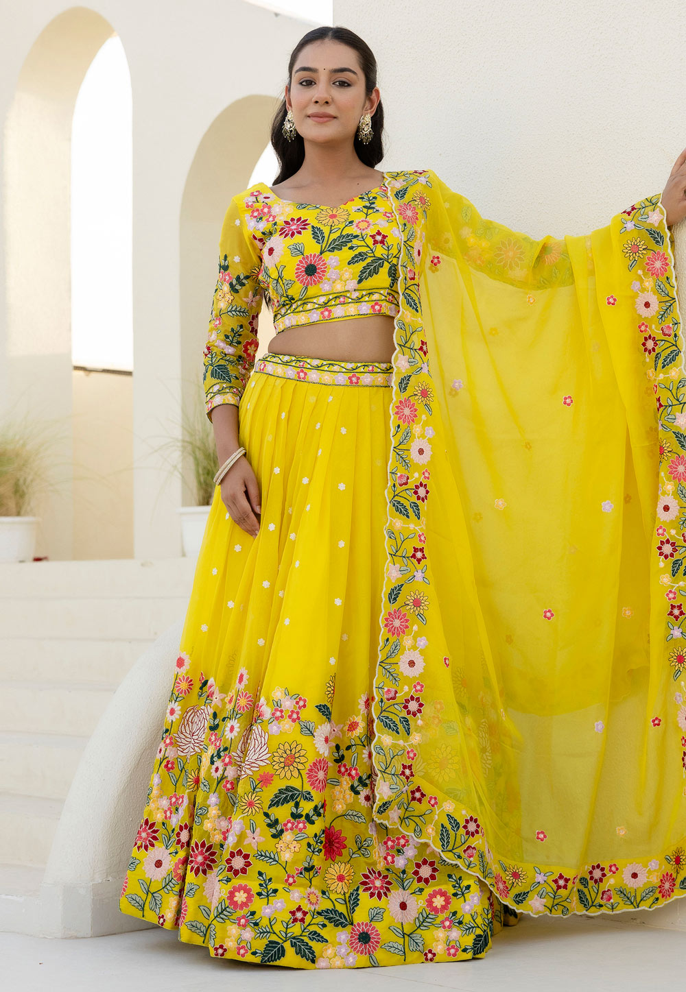 Yellow Organza Circular Lehenga Choli 311112