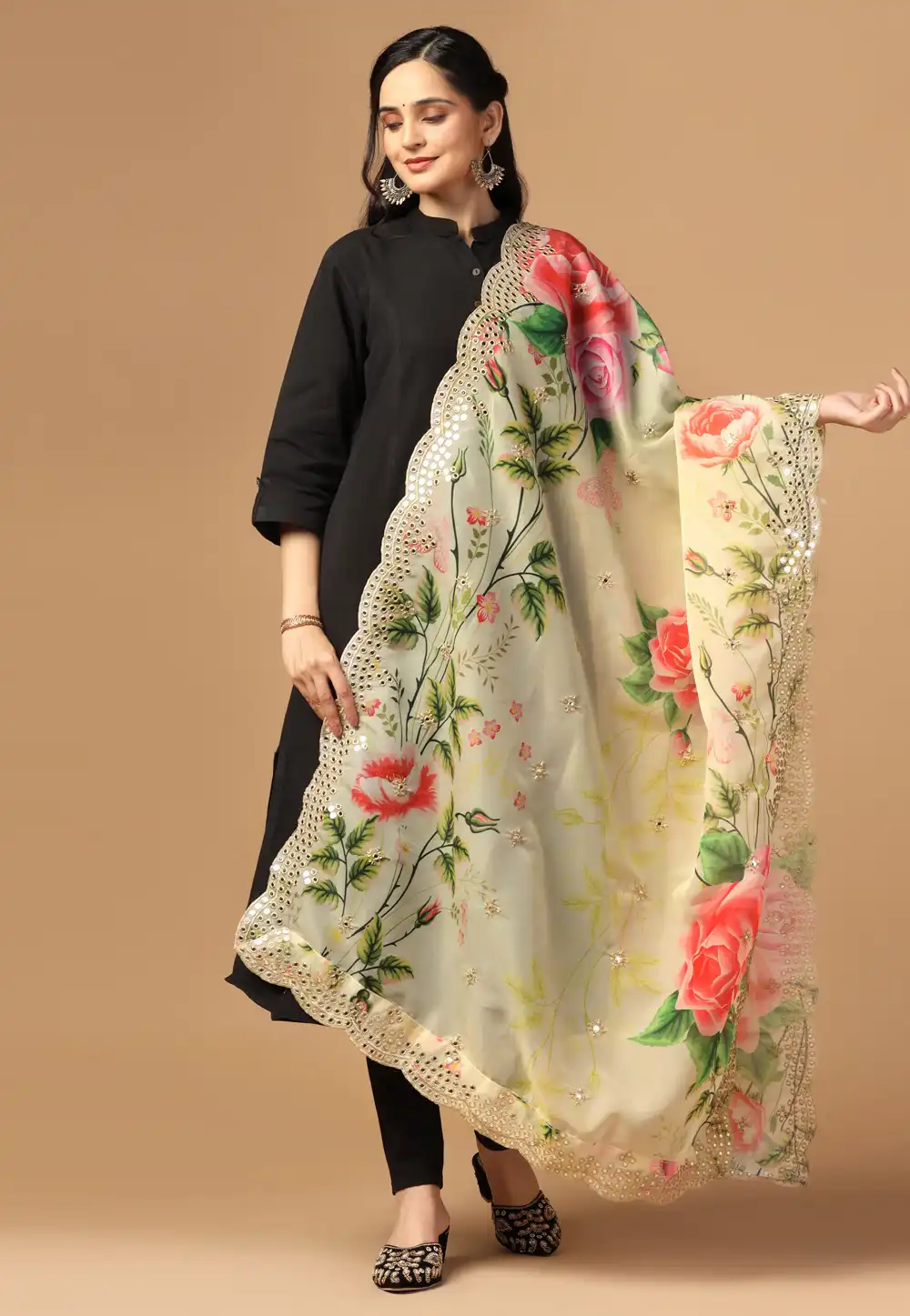 Yellow Organza Dupatta 292179