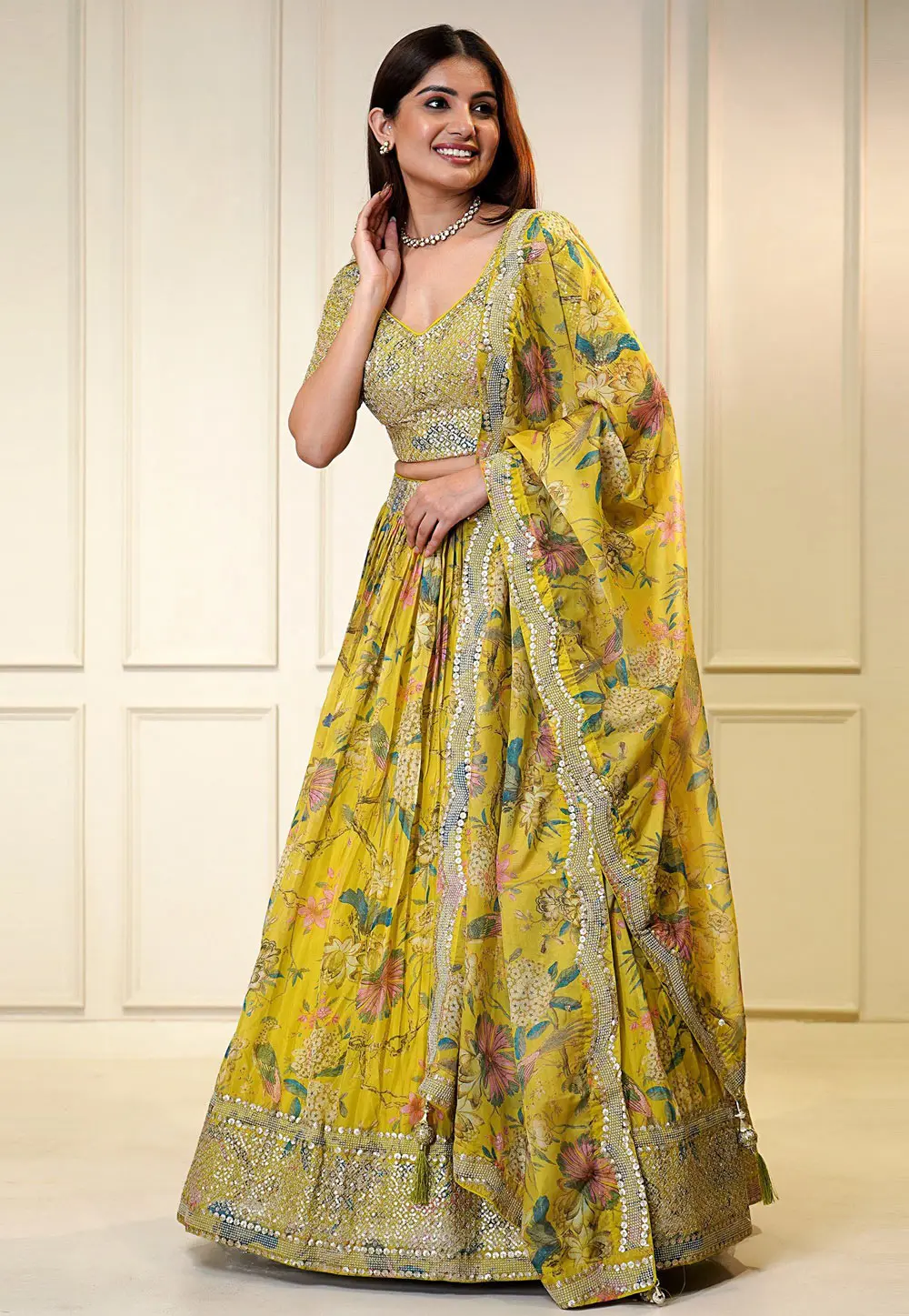 Yellow Organza Floral Lehenga choli 301465