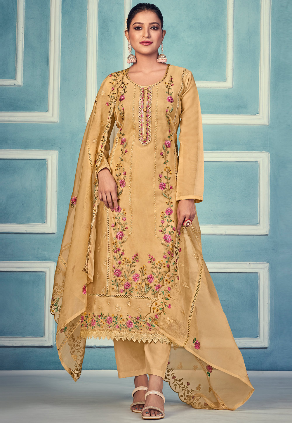 Yellow Organza Pakistani Suit 310704