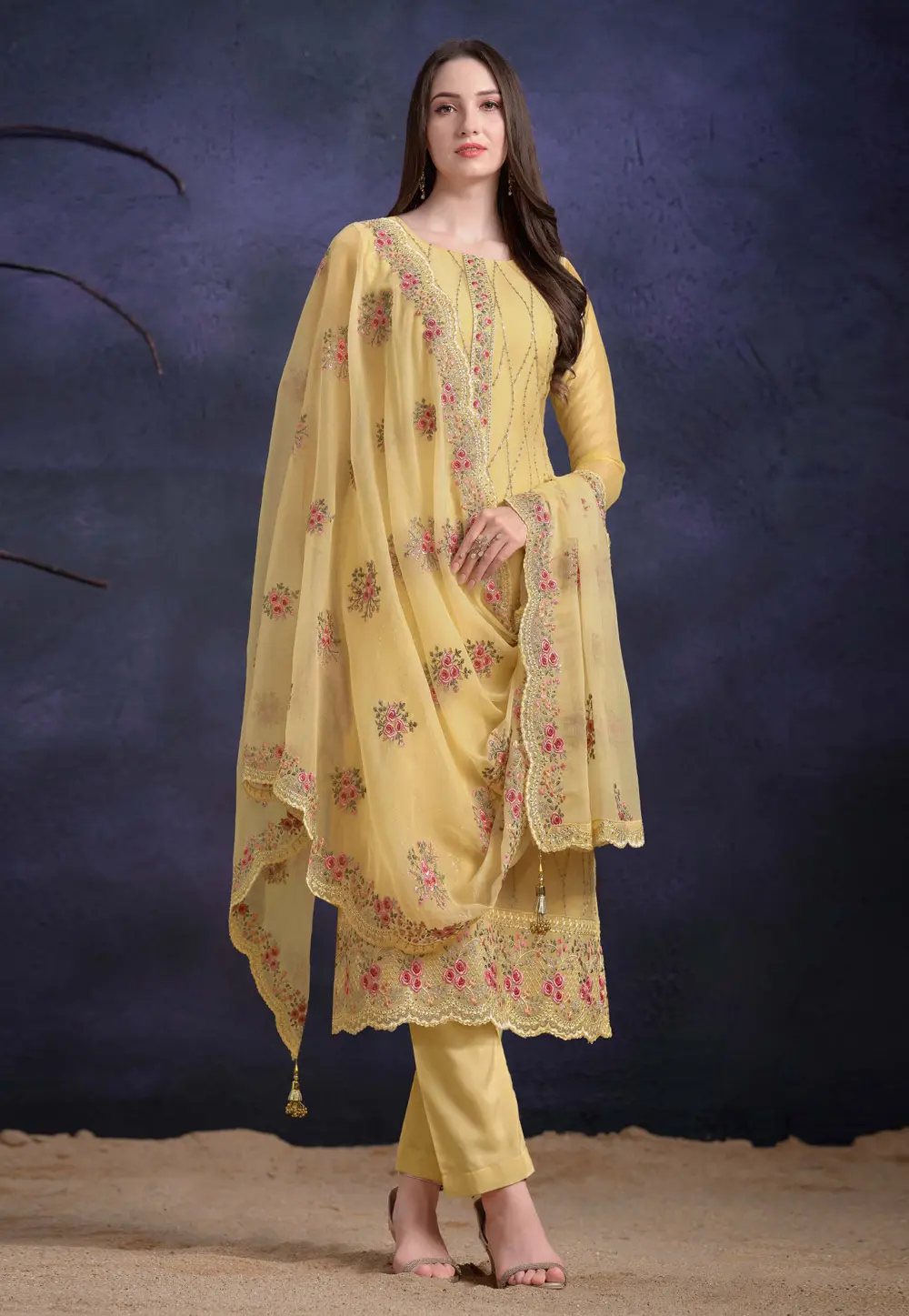 Yellow Organza Pakistani Suit 297951