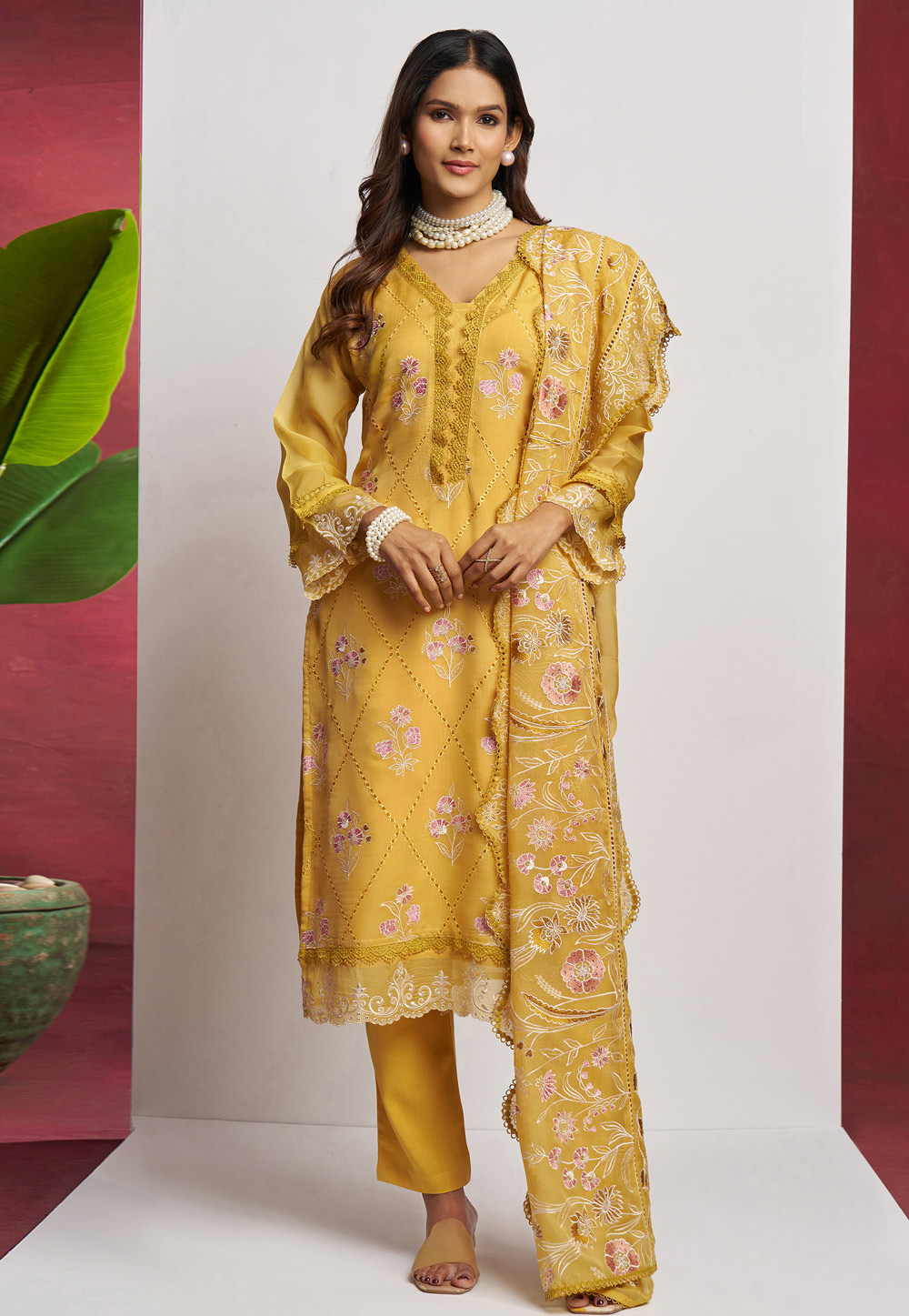 Yellow Organza Pakistani Suit 305072