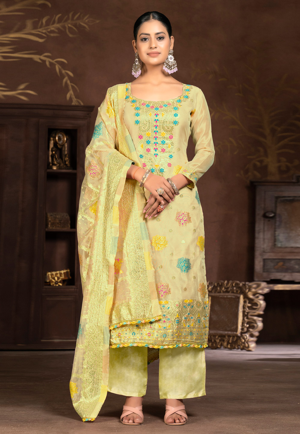 Yellow Organza Pakistani Suit 281058