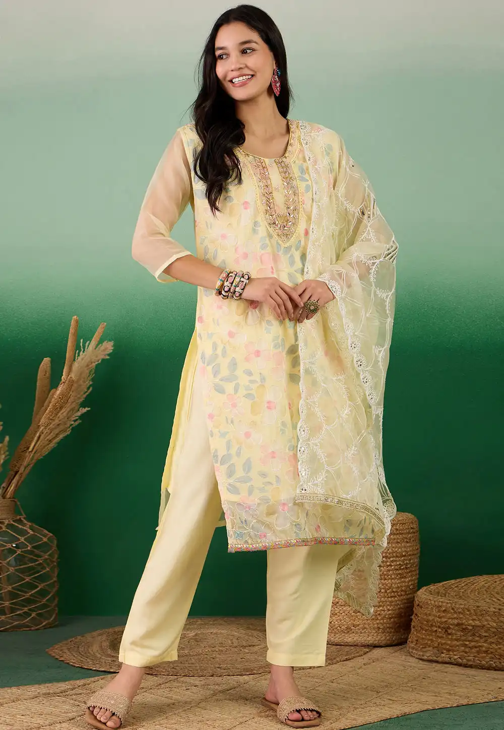 Yellow Organza Pakistani Suit 289795