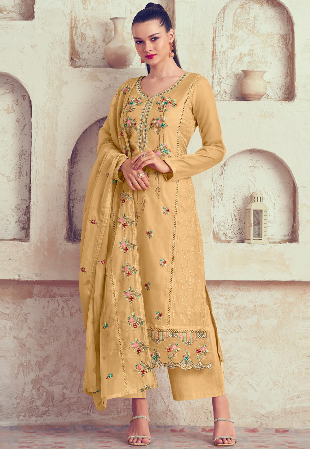 Yellow Organza Palazzo Suit 310714