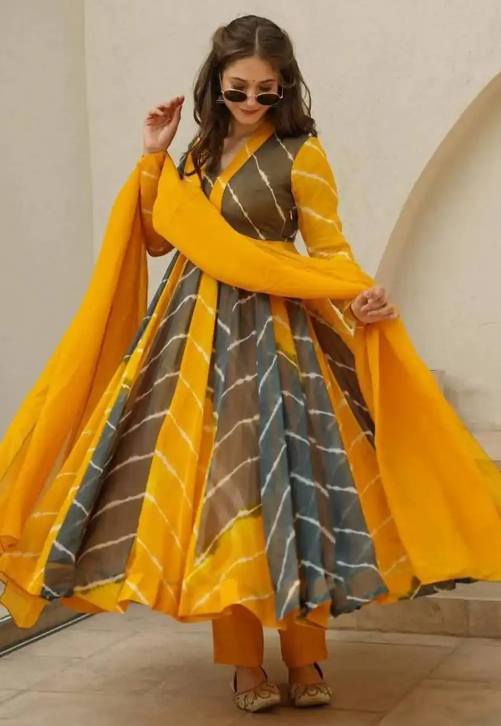 Yellow Organza Readymade Anarkali Suit 290993