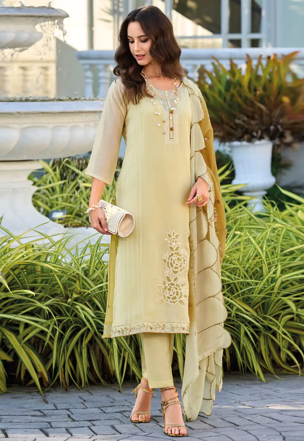 Yellow Organza Readymade Pakistani Suit 291008