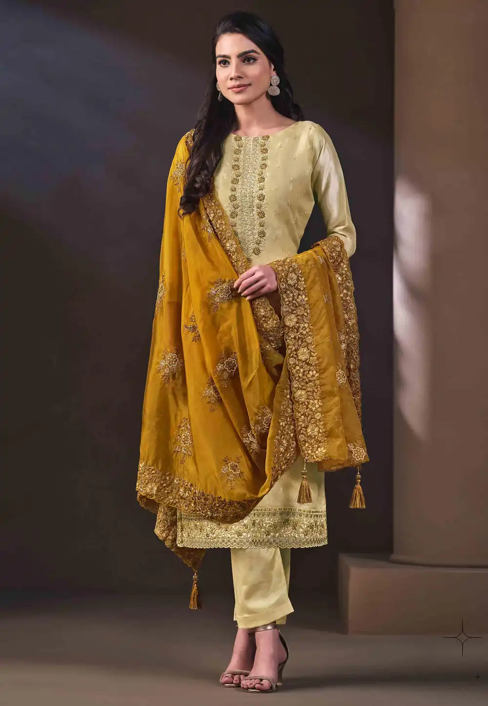 Yellow Organza Readymade Pakistani Suit 291153