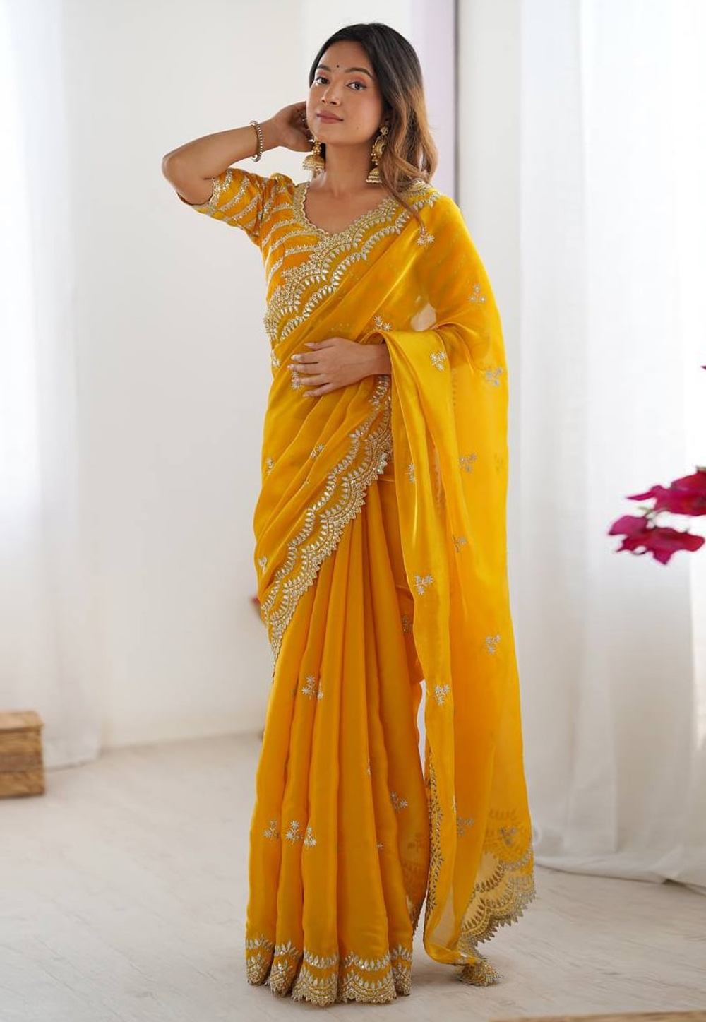 Yellow Organza Saree With Blouse 310837