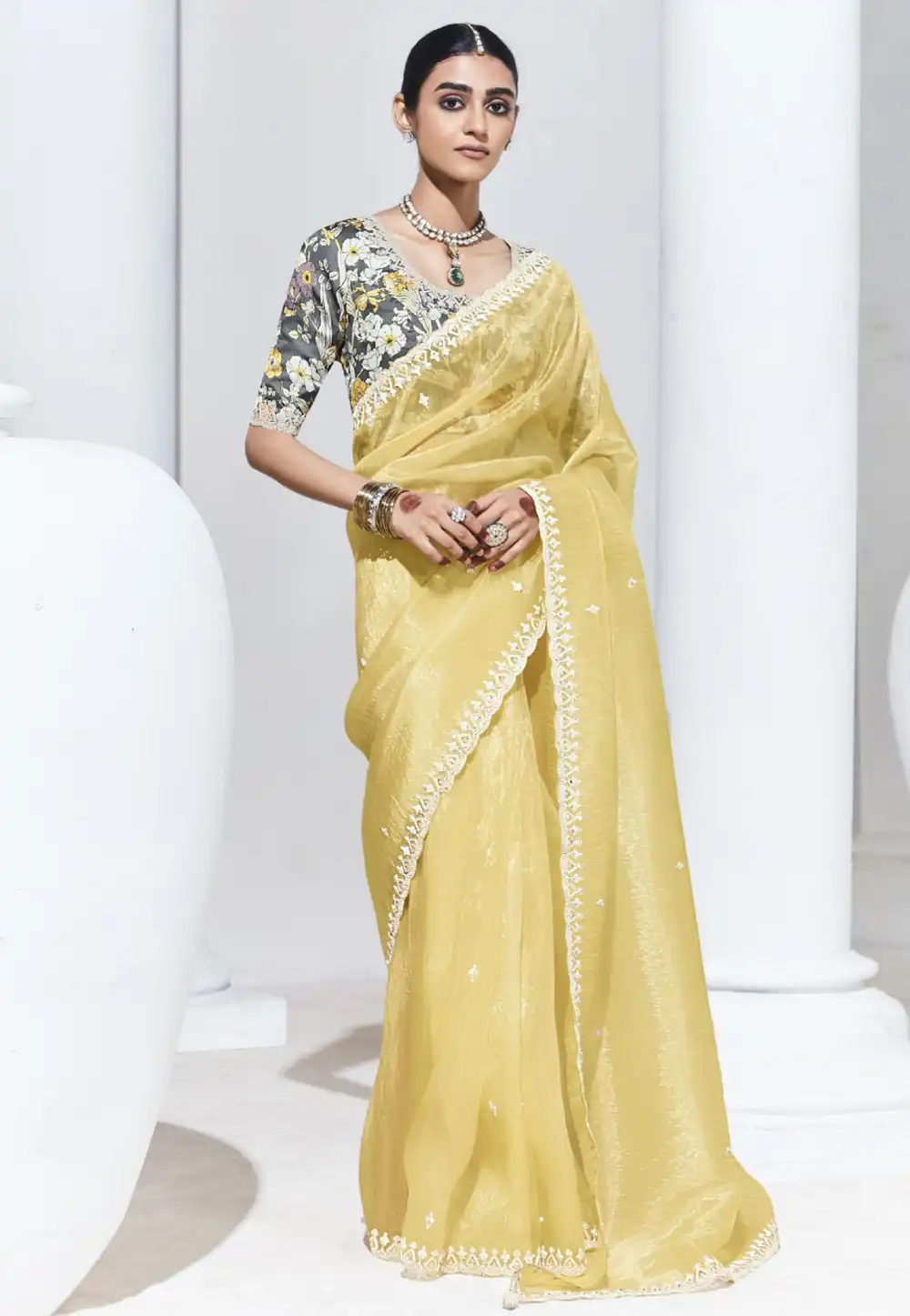 Yellow Organza Saree With Blouse 291614