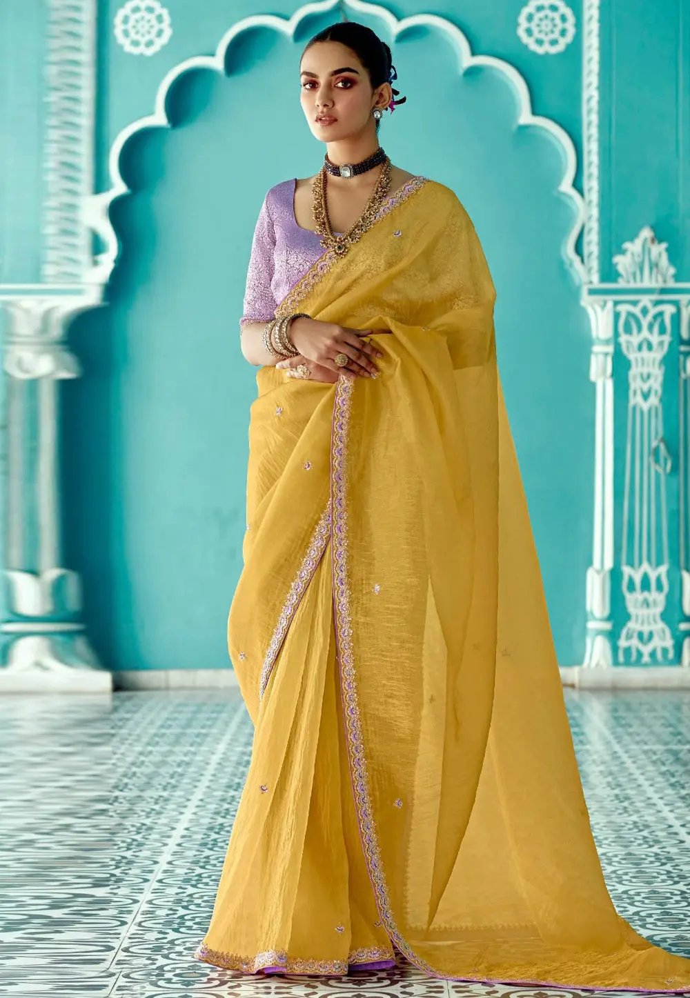 Yellow Organza Saree With Blouse 304177