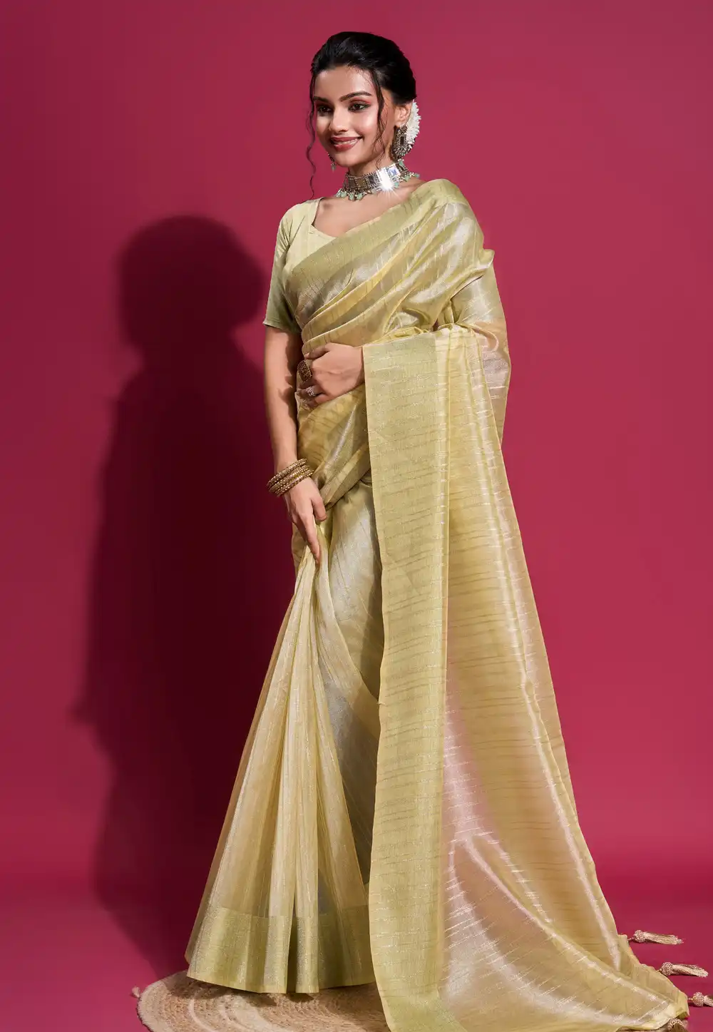 Yellow Organza Saree With Blouse 289273