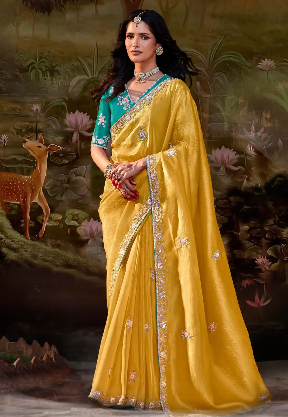 Yellow Organza Saree With Blouse 292748