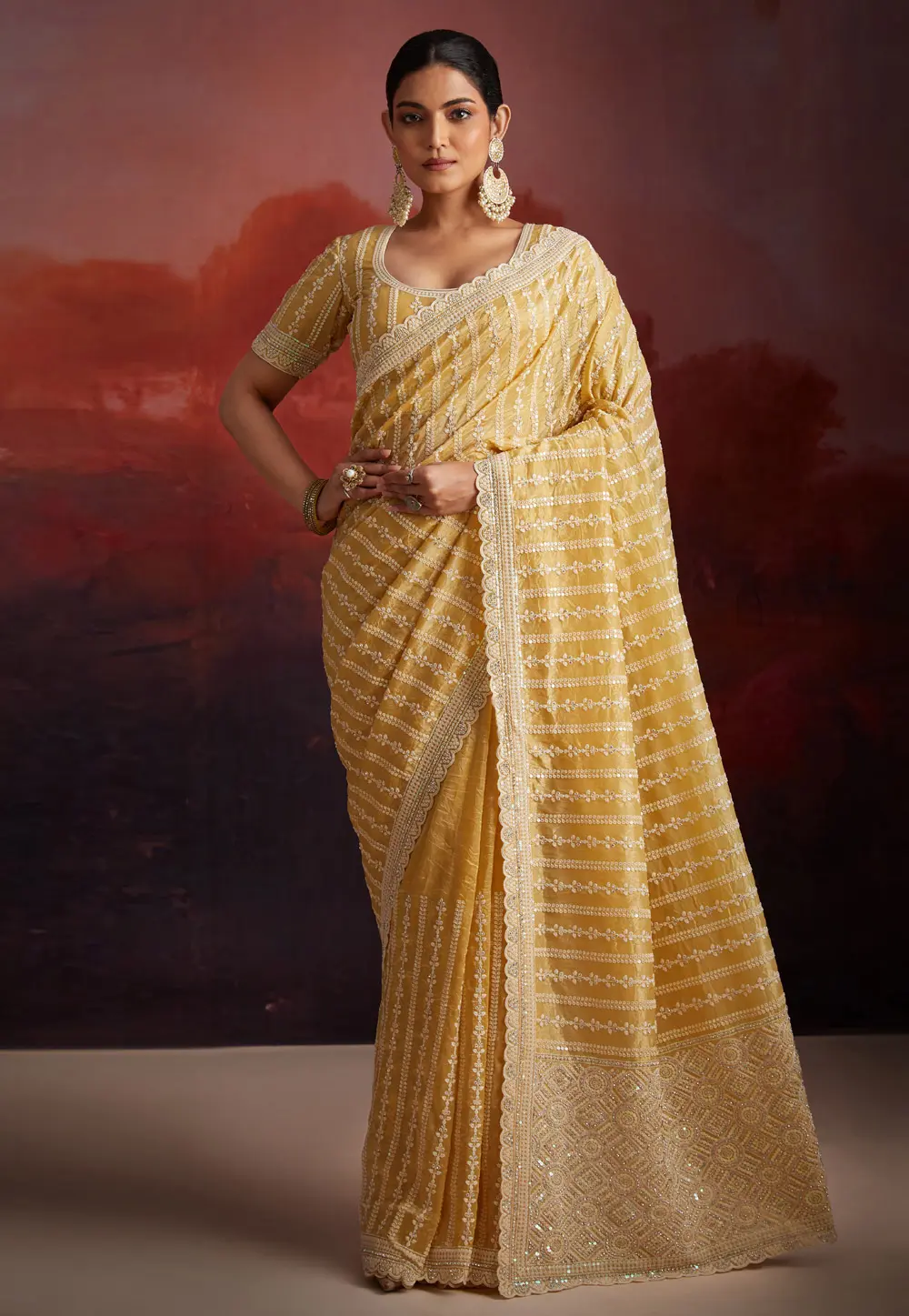 Yellow Organza Saree With Blouse 301264