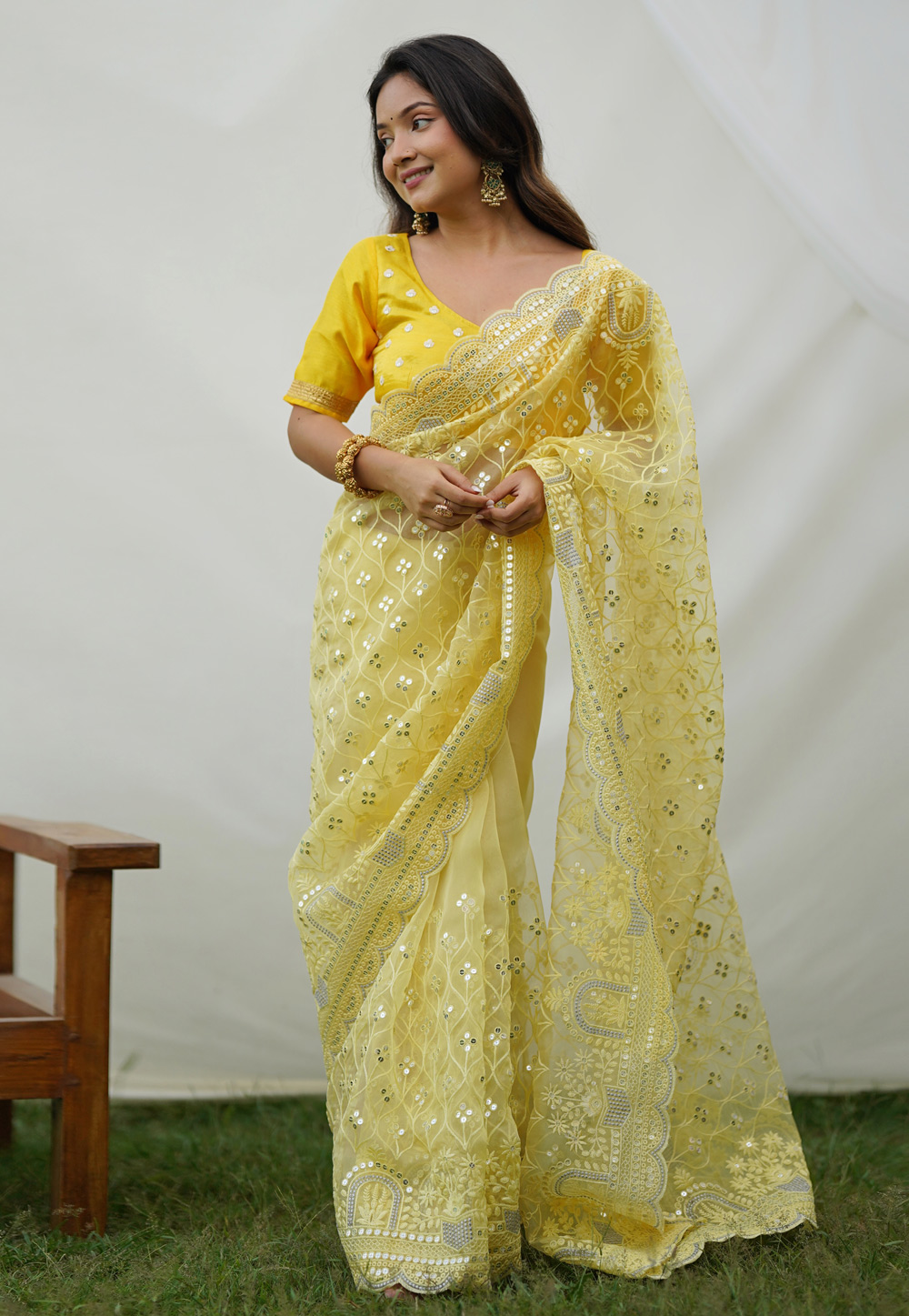 Yellow Organza Saree With Blouse 287510