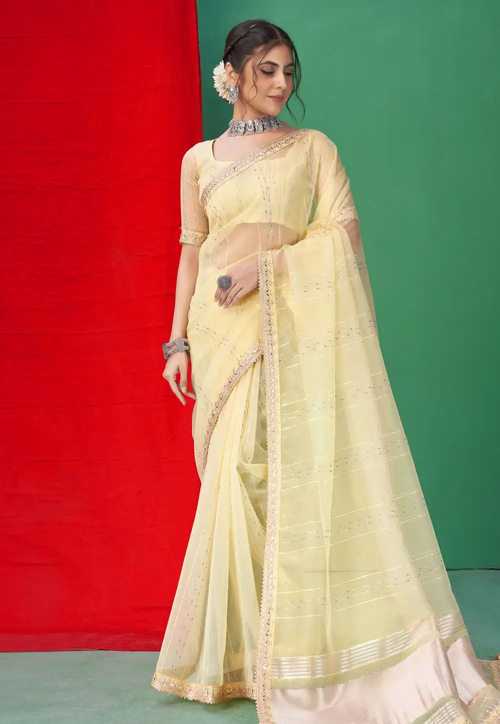 Yellow Organza Saree With Blouse 290354