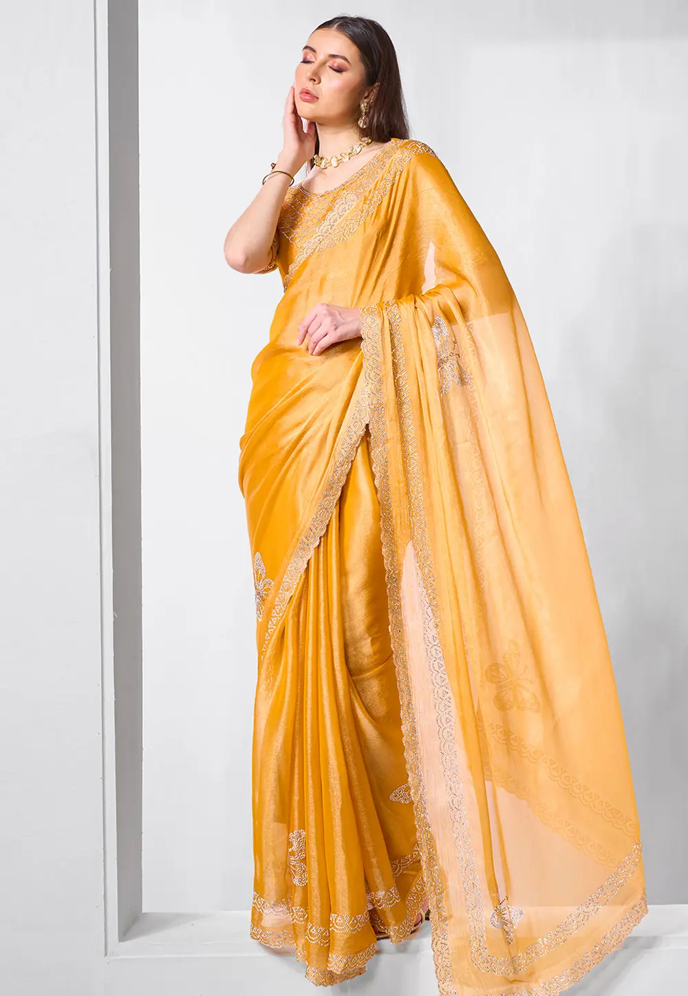 Yellow Organza Saree With Blouse 299044