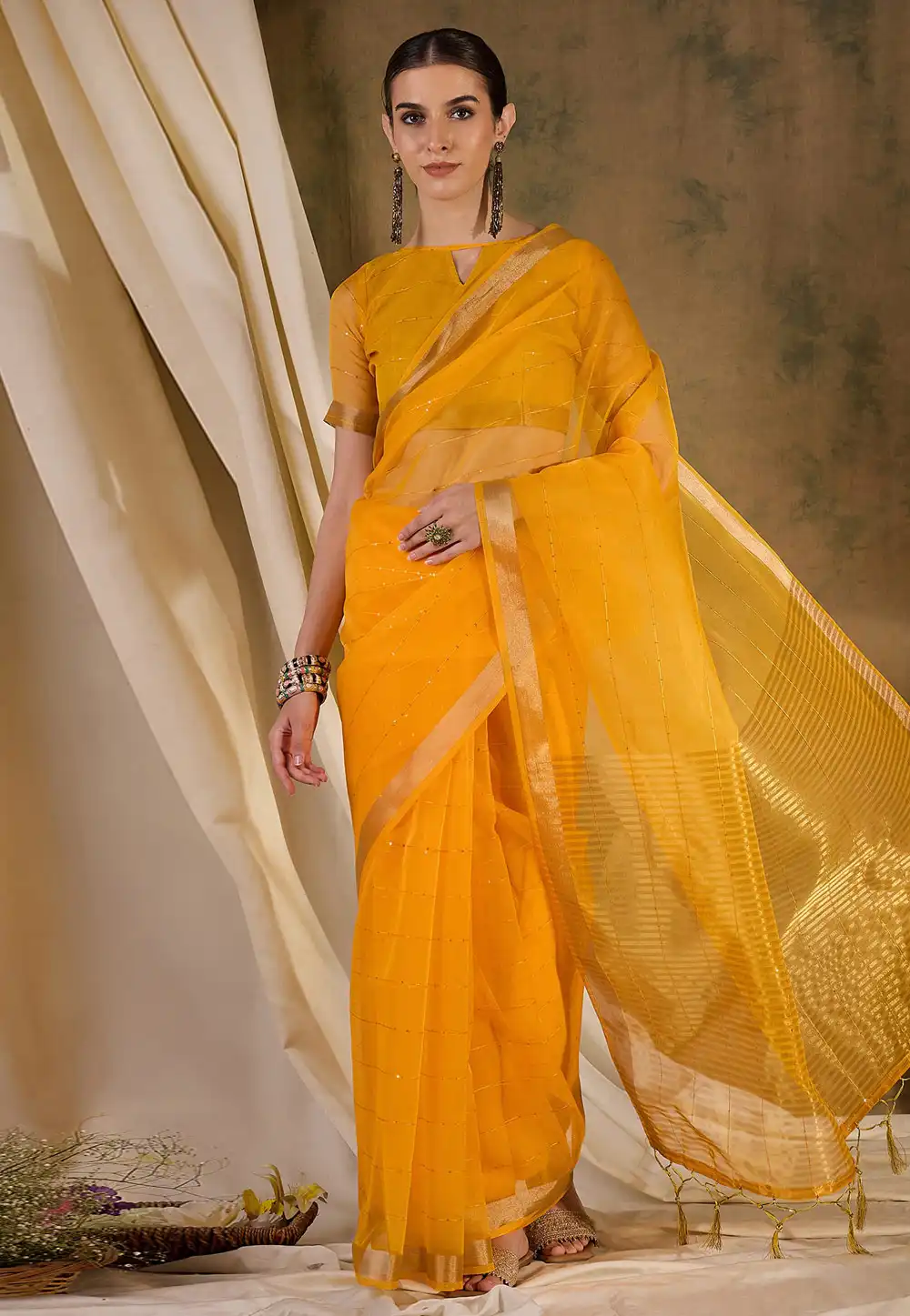 Yellow Organza Saree With Blouse 289588