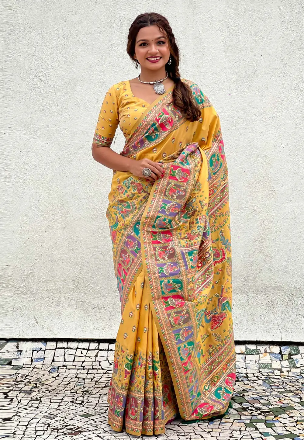 Yellow Pashmina Saree With Blouse 295918