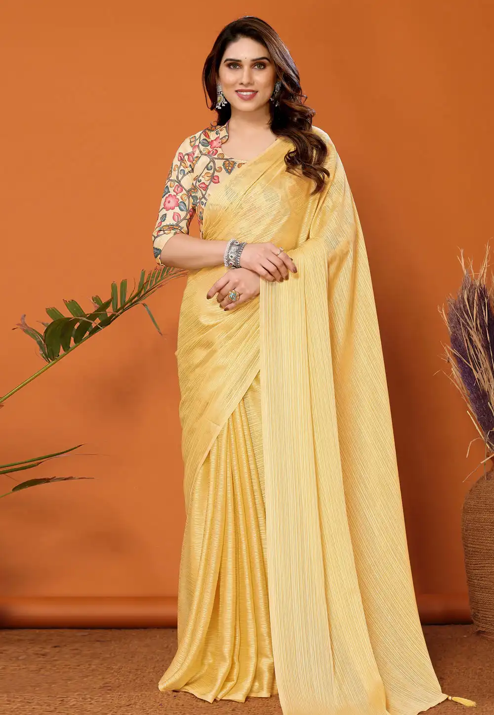 Yellow Polyester Saree With Blouse 290713