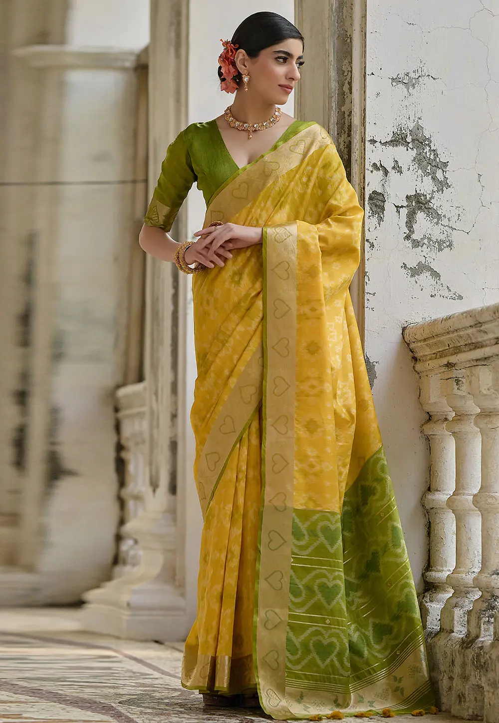 Yellow Raw Silk Saree With Blouse 303441