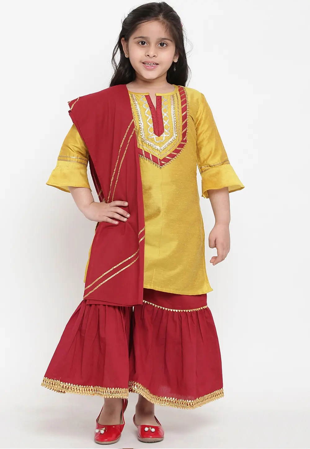 Yellow Rayon Kids Sharara Suit 302403