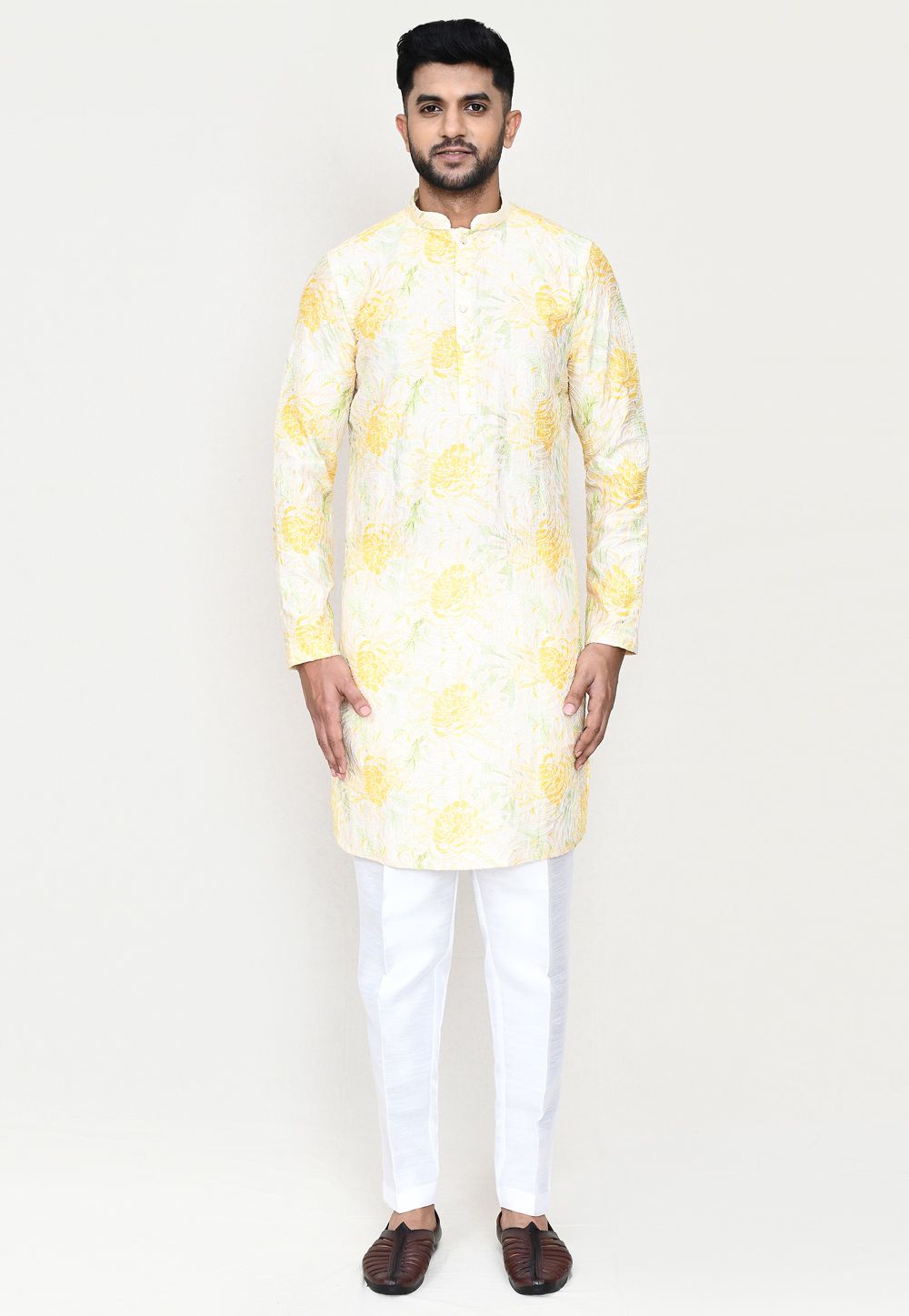 Yellow Rayon Kurta Pajama 306089