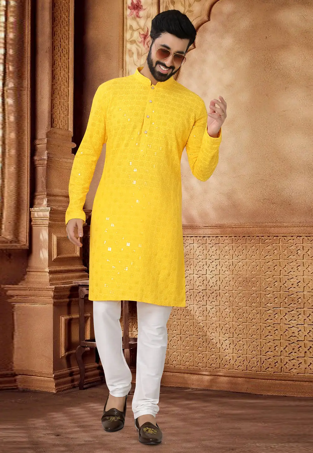 Yellow Rayon Kurta Pajama 296929