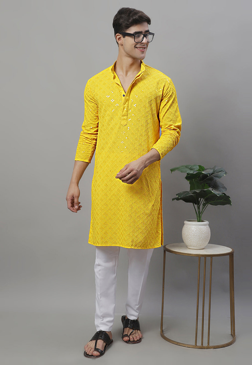 Yellow Rayon Kurta Pajama 281700
