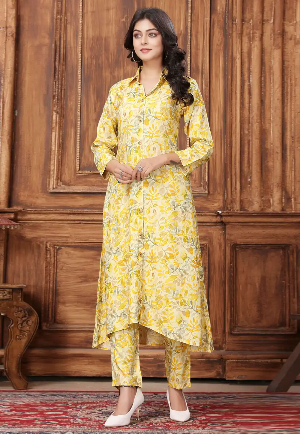 Yellow Rayon Kurta Set With Pent 291764