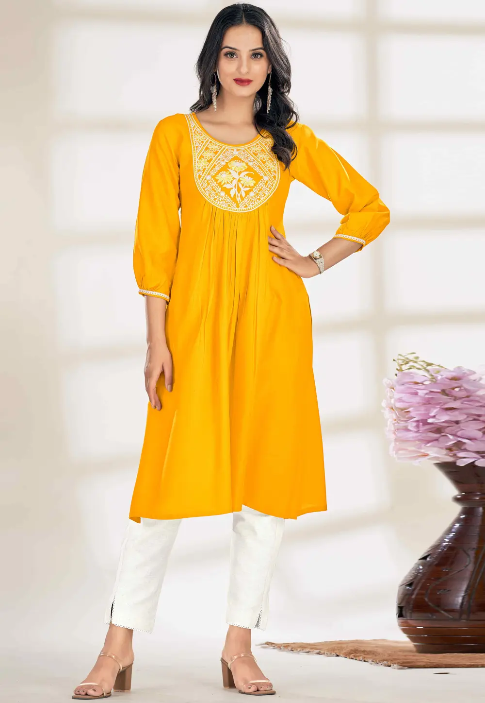 Yellow Rayon Long Kurti 297706