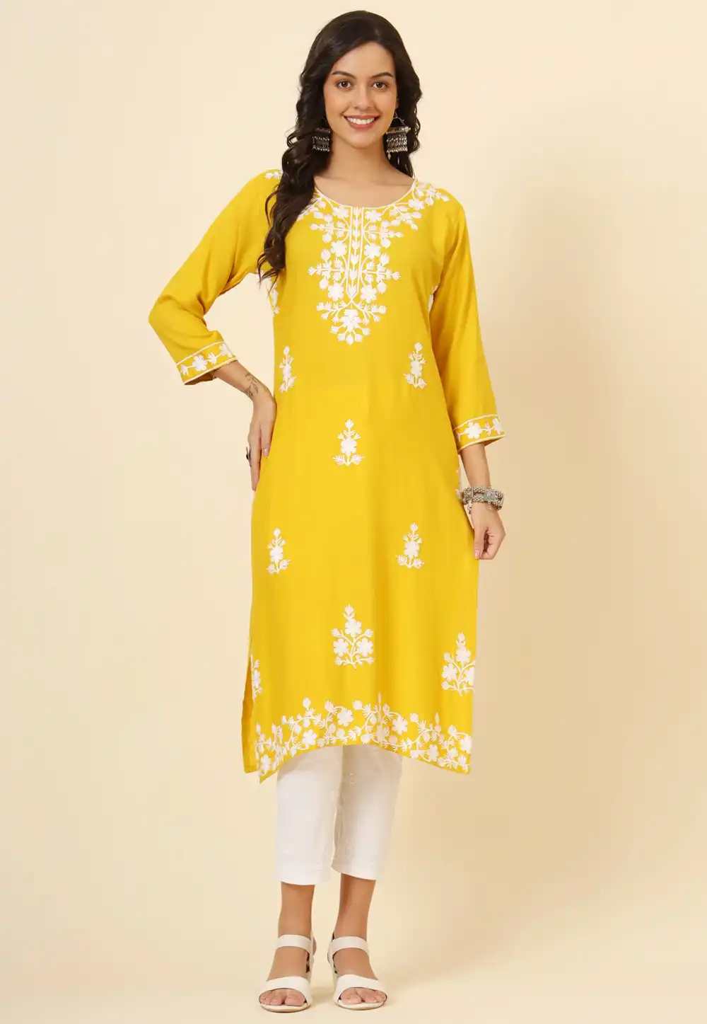 Yellow Rayon Long Tunic 294229